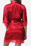 Camisola de noite vermelha sexy moda de renda solta