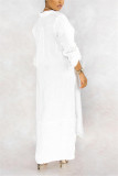 Vestido de camisa longo branco casual fashion manga longa solta (sem cinto)