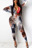 Macacão skinny com estampa de leopardo moda casual estampa básica com capuz