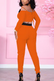 Orange Sexy Solid Patchwork V Neck Long Sleeve Two Pieces