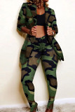 Зеленые модные сексуальные костюмы из двух предметов с леопардовым принтом для взрослых, облегающие лоскутные камуфляжные длинные карандаши-карандаши