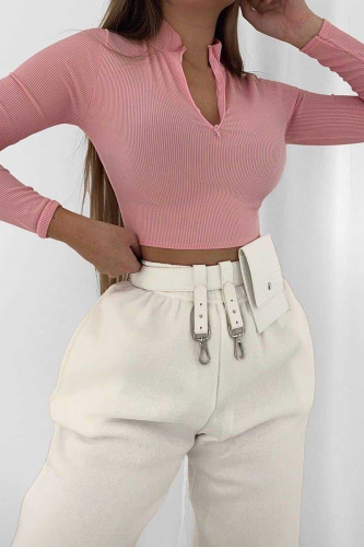 Pink Casual Solid Patchwork Half A Turtleneck Tops