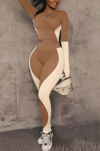 Coffee Sportswear Solid Long Sleeve Two Pieces