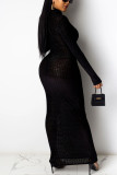 Zwarte mode sexy effen basic coltrui jurk met lange mouwen