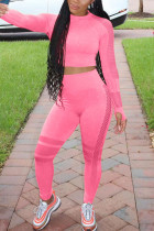 Розовая спортивная одежда, однотонные, с длинным рукавом, с круглым вырезом, из двух частей