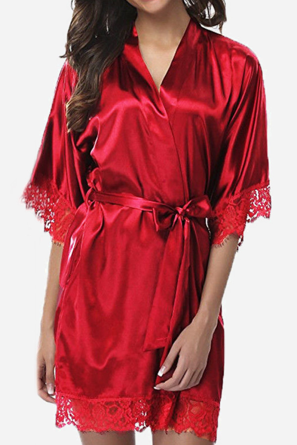 Красная сексуальная модная свободная кружевная ночная рубашка