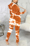 Oranje Sexy Print Patchwork Hooded Kraag Lange Mouw Twee Stukken