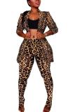 Mehrfarbige Mode für Erwachsene, sexy Leopardenmuster, zweiteilige Anzüge, schmale Passform, Patchwork, Tarnung, Bleistift, lang