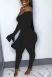 Zwarte sexy effen jumpsuits met ronde hals en normale pasvorm
