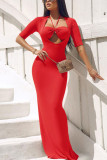 Красные знаменитости Однотонные лоскутные платья-юбки-карандаши с V-образным вырезом