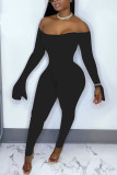 Black Sexy Solid Bateau Neck Regular Jumpsuits