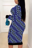 Синие платья в британском стиле с вырезом и круглым вырезом