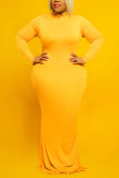 Оранжевое модное повседневное однотонное базовое платье с высоким воротником большого размера и длинным рукавом большого размера
