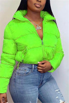 Fluorescerande grönt Mode Casual Turndown-krage Långärmad Regular Sleeve Solid Coats
