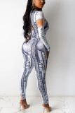 Colour Sexy Print O Neck Skinny Jumpsuits
