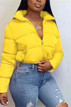 Abrigos sólidos de manga larga con cuello vuelto casuales de moda amarilla