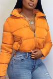 Оранжевые модные повседневные однотонные пальто с отложным воротником и длинным рукавом с обычными рукавами