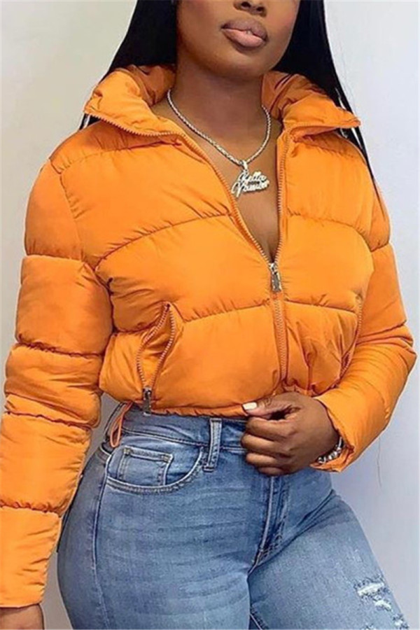 Moda naranja casual cuello vuelto manga larga manga regular abrigos sólidos