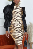 Vestidos com estampa de leopardo moda sexy estampa de retalhos decote a linha