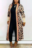 Cárdigan negro Estampado de leopardo Camuflaje Estampado de labios Estampado Manga larga Ropa de abrigo