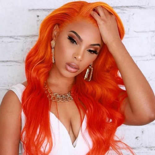 Tangerine Fashion Solid Long Curly Hair Wigs