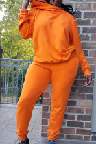 Оранжевые повседневные однотонные два предмета с косым воротником и длинным рукавом