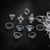Conjunto de onze anel de diamante retrô moda casual prata