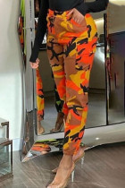 Arancio Stampa casual Stampa mimetica Regolare Piccoli pantaloni elastici a vita media