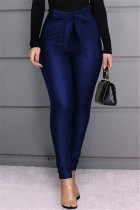 Pantalones lápiz de cintura alta flacos básicos sólidos casuales de moda azul