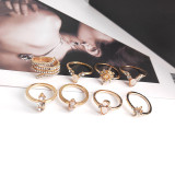 Juego de 17 anillos de diamantes informales de oro a la moda