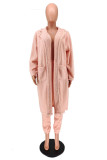 Pink Casual Solid Turndown Collar Outerwear