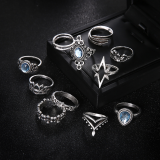 Set di undici anelli di diamanti casual retrò moda argento