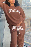 Коричневый Спортивная одежда с принтом и буквой O с длинным рукавом из двух частей