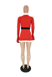 Red Sexy Solid Patchwork Turtleneck Pencil Skirt Dresses