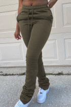 Pantalones regulares básicos con estampado casual de moda verde militar