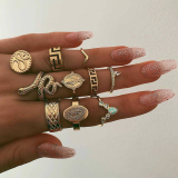 Conjunto de diez anillos de diamantes informales de múltiples modas