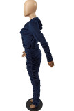 Khaki Fashion Sexy Adult Pleuche Solid Fold Colletto con cappuccio Manica lunga Manica regolare Regular Due pezzi
