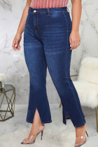 Dark Blue Sexy Solid Ripped Plus Size 