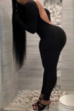 Macacão skinny preto fashion sexy sólido sem costas sem costas