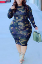 Camouflage mode décontracté grande taille imprimé Camouflage basique col rond robe imprimée