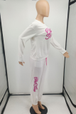 White Solid Embroidered Patchwork O Neck Long Sleeve Two Pieces