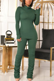 Black Casual Solid Fold Turtleneck Long Sleeve Two Pieces