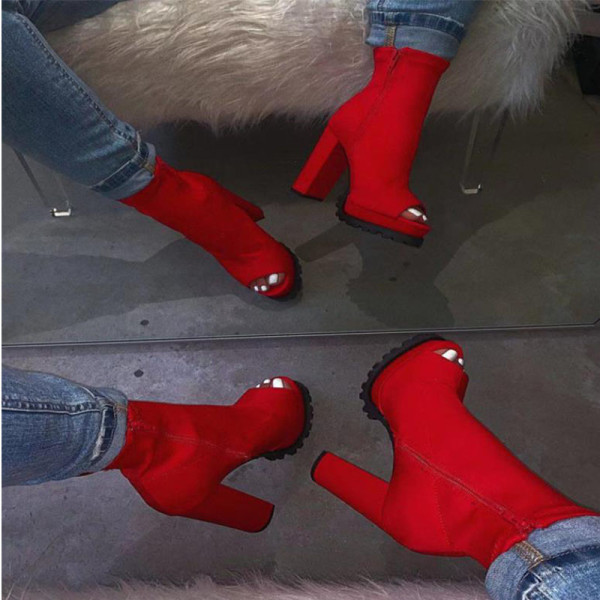 Красные сексуальные круглые кожаные туфли
