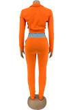 Orange Sportswear Solide Patchwork Col Rabattu Manches Longues Deux Pièces