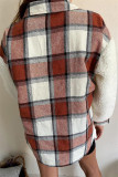 Capispalla con colletto rovesciato in cardigan patchwork con stampa scozzese casual alla moda marrone