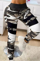 Noir Blanc Mode Casual Camouflage Imprimé Patchwork Mid WaistTrousers