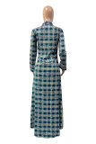 Синяя повседневная клетчатая верхняя одежда с воротником рубашки в стиле пэчворк