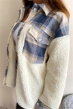 Capispalla con colletto couverture in cardigan patchwork con stampa scozzese casual blu alla moda