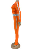 Orange Sportswear Solide Patchwork Col Rabattu Manches Longues Deux Pièces