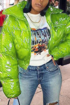 Зеленая повседневная однотонная верхняя одежда с отложным воротником в стиле пэчворк